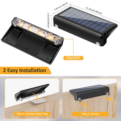 Lampe Solaire Clôture Terrasse Jardin 4 LED Étanche IP65