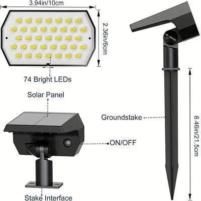 Lampe Solaire Pelouse 74 LED Capteur 3 Couleurs Jardin