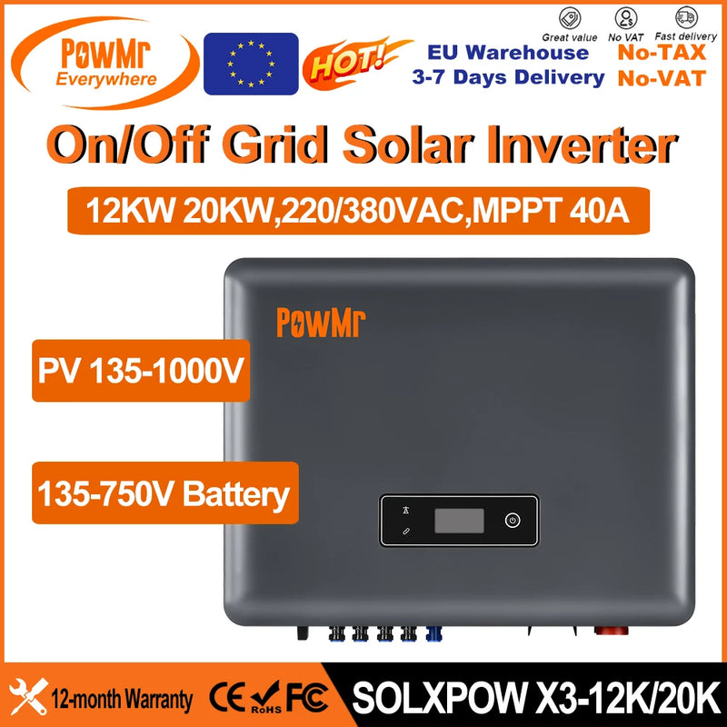 Onduleur Solaire Hybride Triphasé 12-20 kW – écran de contrôle et indicateurs