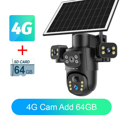 Caméra Solaire 4G WiFi 3 Objectifs 4K Extérieure