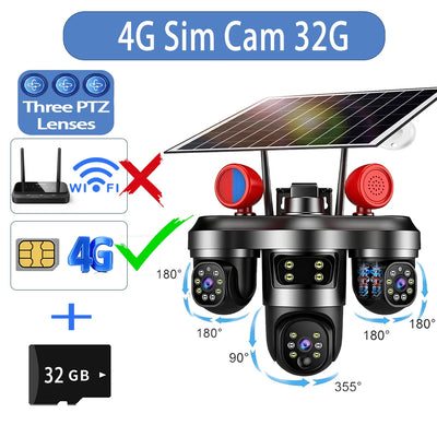 Caméra Solaire Extérieure Sans Fil 15MP Tri-Objectif PTZ