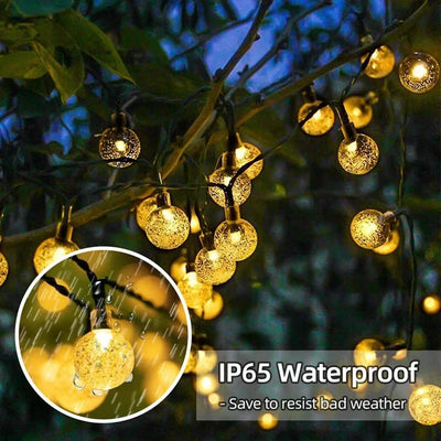 Guirlande Solaire Extérieur Globe Cristal 60 LED, 8 Modes IP65