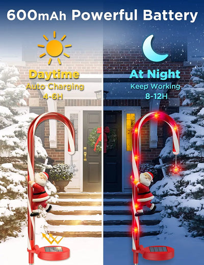 Balise Solaire Canne à Sucre et Flocon LED Noël