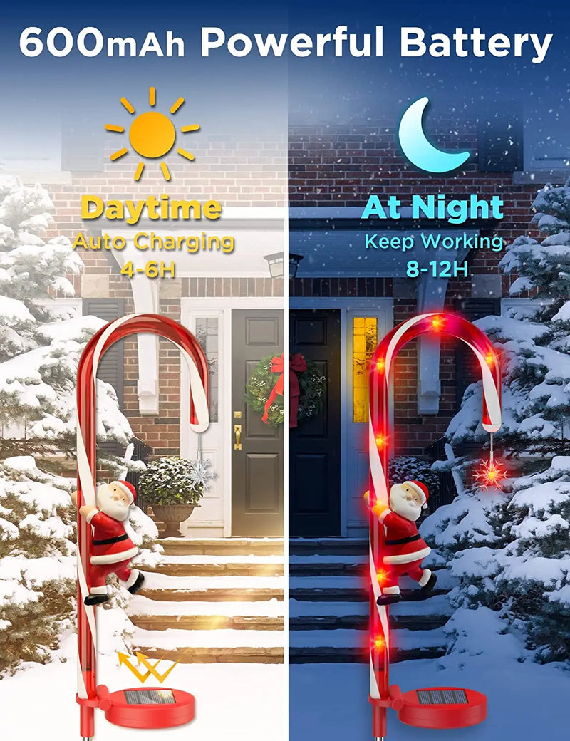 Balise Solaire Canne à Sucre et Flocon LED Noël