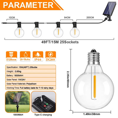 Guirlande Solaire Extérieure G40 LED Étanche Jardin Café
