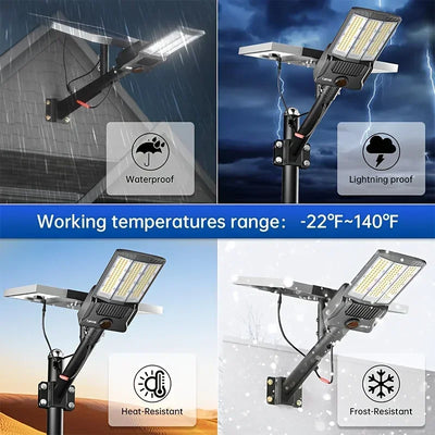 Réverbère Solaire 8000W Capteur Mouvement 6500K Sécurité
