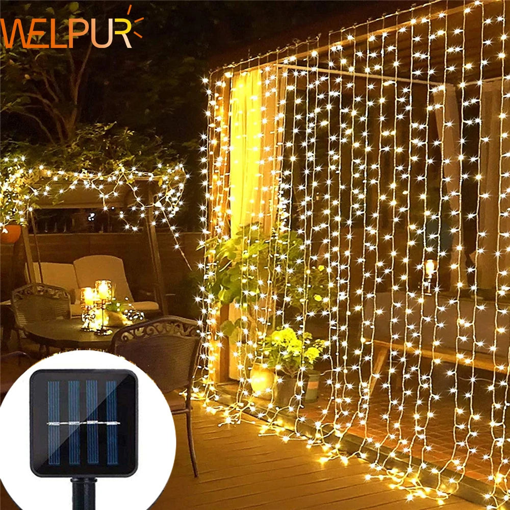 Rideau Lumineux Solaire 300 LED Étanche Noël