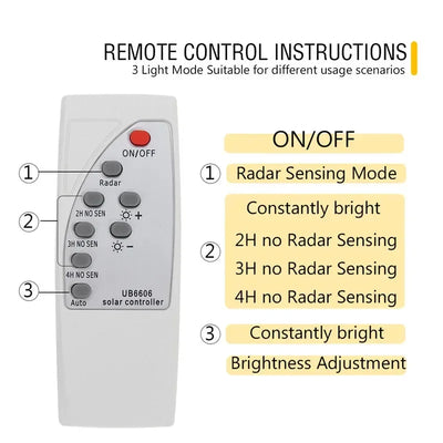 Lampadaire Solaire Extérieur avec Détecteur Radar et Mât IP67