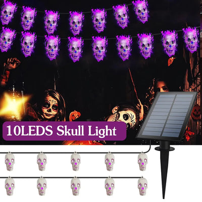 Guirlande Solaire Crâne Halloween 10 LED Étanche Extérieur