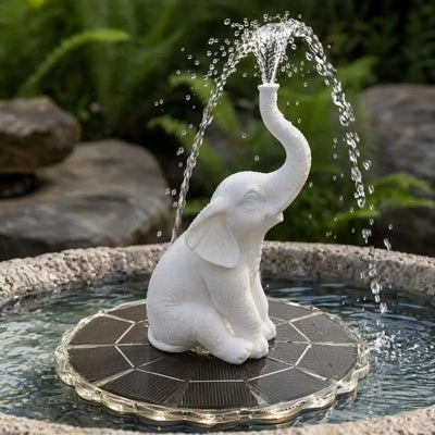 Fontaine Solaire Flottante Statue Éléphant à LED