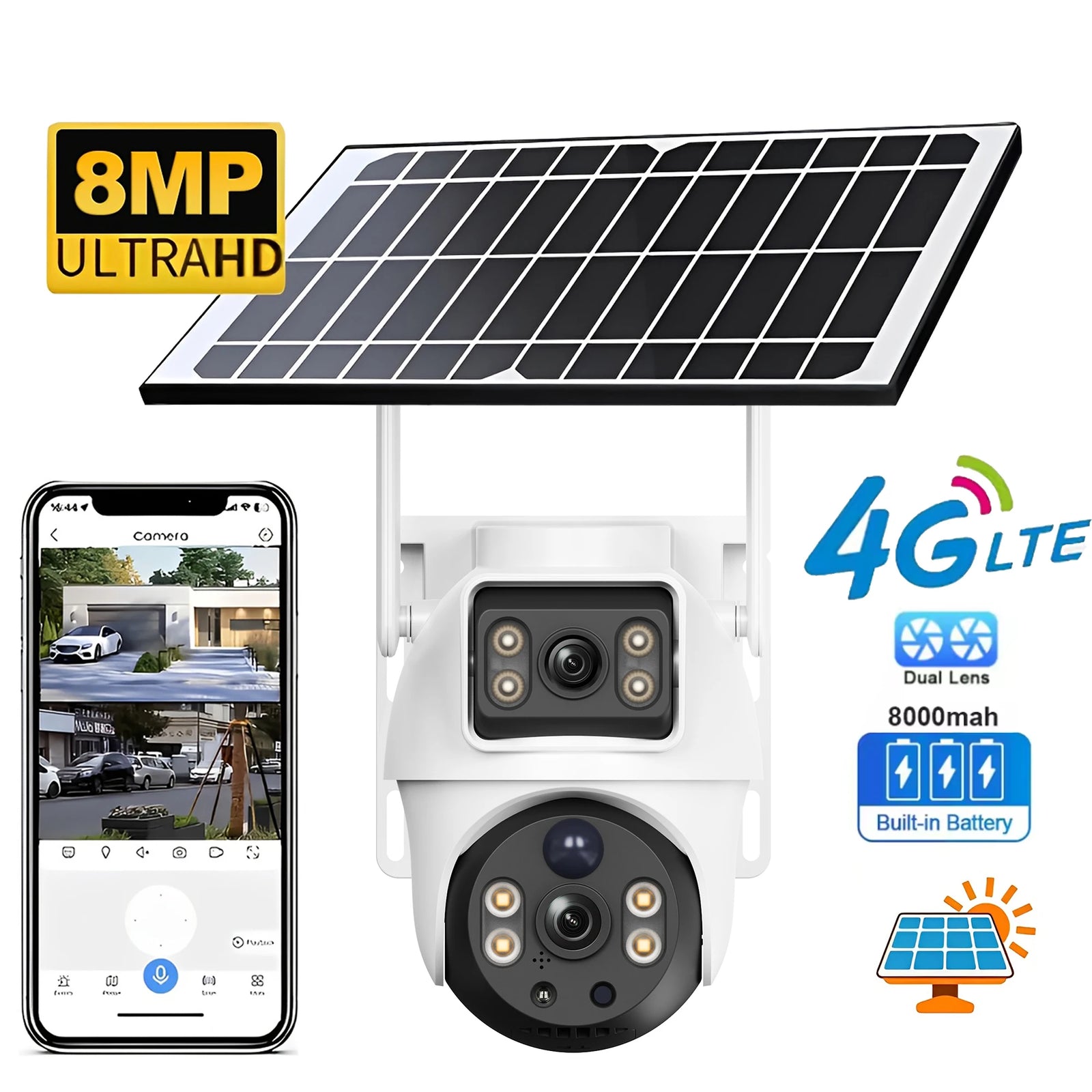 Caméra Solaire 4G Extérieure 2K Détection Humaine