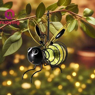 Lampe Solaire Décorative Jardin Abeille en Fer à Suspendre