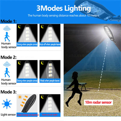 Lampadaire Solaire Détecteur de Mouvement Extérieur 180°, jusqu'à 168 LED