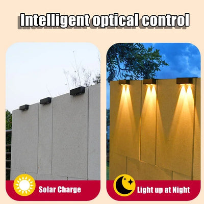 Applique solaire LED fixée sur une clôture de jardin