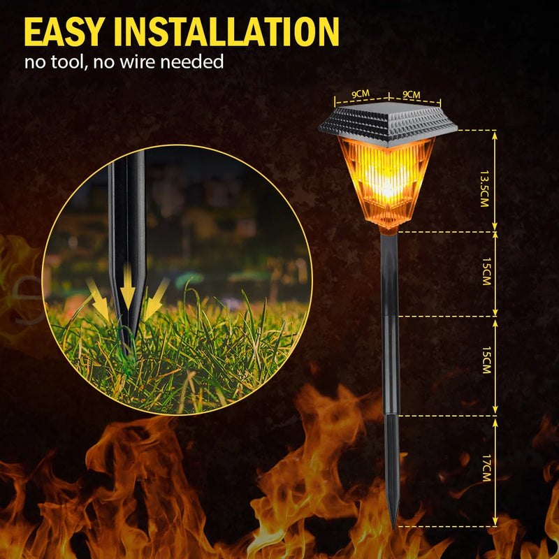 Torche solaire LED à effet flamme clignotante décorative IP65 pour jardin