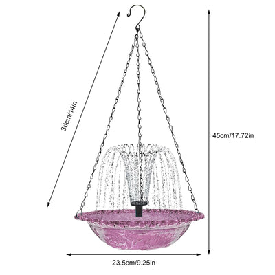 Bain d'Oiseaux Solaire Cascade avec Bol en Verre et Mangeoire