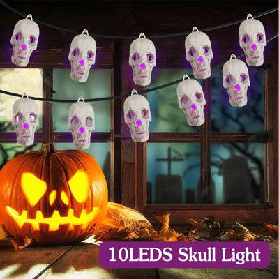 Guirlande Solaire Crâne Halloween 10 LED Étanche Extérieur
