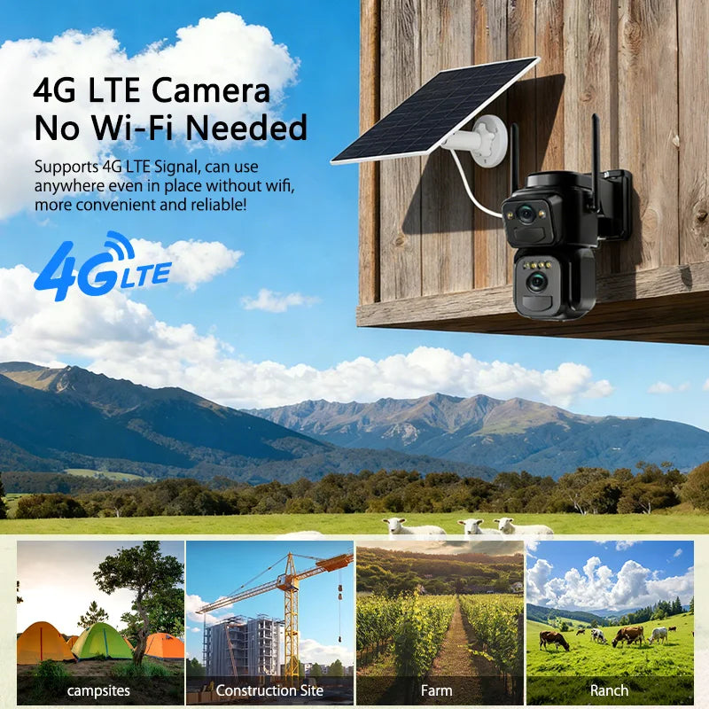 Caméra de Surveillance Solaire 4G Double Objectif Lot