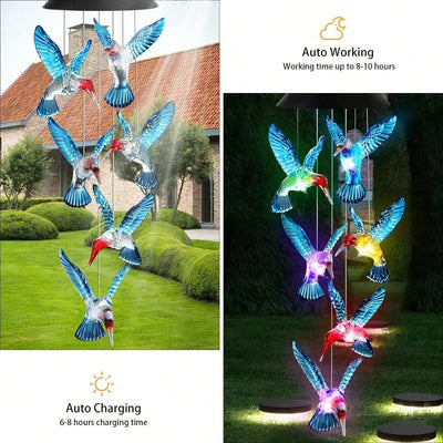 Carillon Solaire Colibri LED Changement de Couleur Étanche
