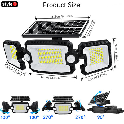 Projecteur Solaire 167 LED 3 Têtes Réglables Détecteur Mouvement