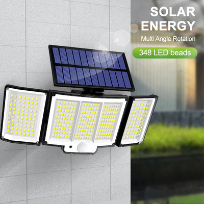 Lampe Solaire 3 Têtes 348 LED Détecteur Mouvement Télécommande