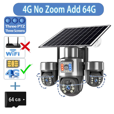 Caméra de Surveillance Solaire V380 Pro 4G 20MP 4 Objectifs