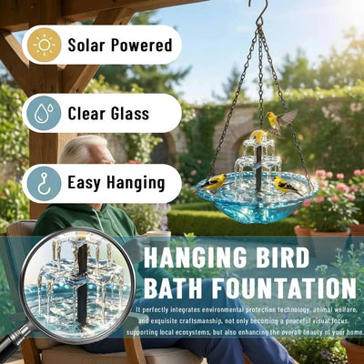 Bain d'Oiseaux Solaire Cascade avec Bol en Verre et Mangeoire