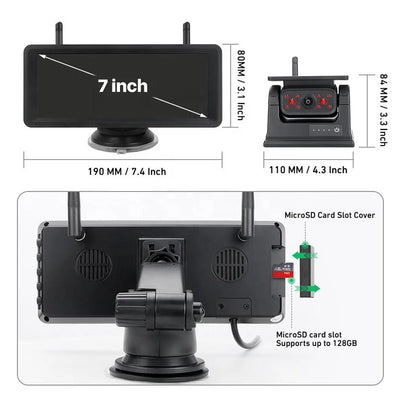 Caméra de Recul Solaire Écran 7,2 Pouces AHD 1080P IP69
