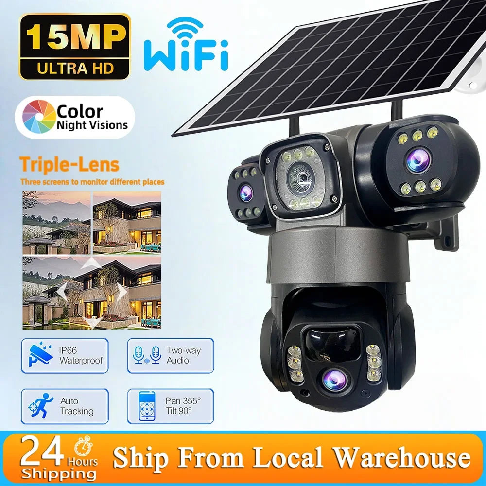 Caméra de Surveillance Solaire V380 Pro 3 Objectifs 360°