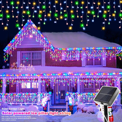 Rideau Solaire Glaçons LED Étanche Noël pour Avant-Toit