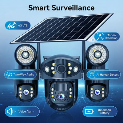 Caméra Solaire 4G Extérieure 12MP Vision Nocturne