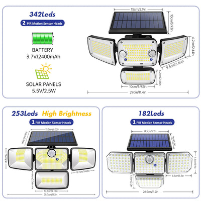 Projecteur Solaire 4 Têtes Réglables 6500K IP65 Télécommande