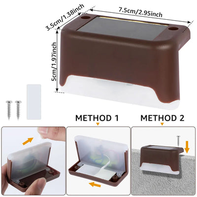 Lampes Solaires d'Escalier Extérieur IPX65, Pack 1 à 16 Pièces, Noir ou Marron