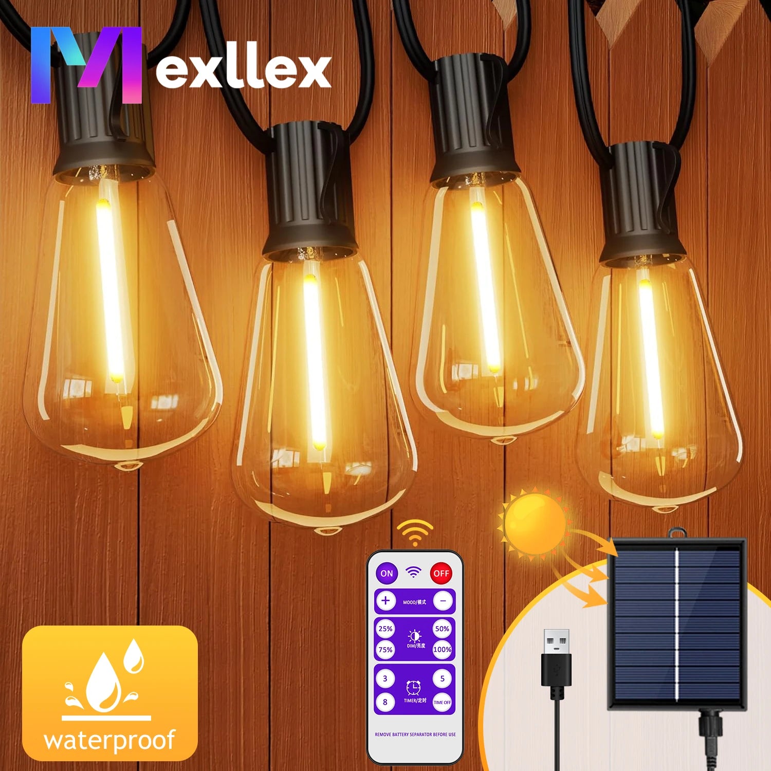 Guirlande Solaire Extérieure 12m Télécommande 8 Modes IP65