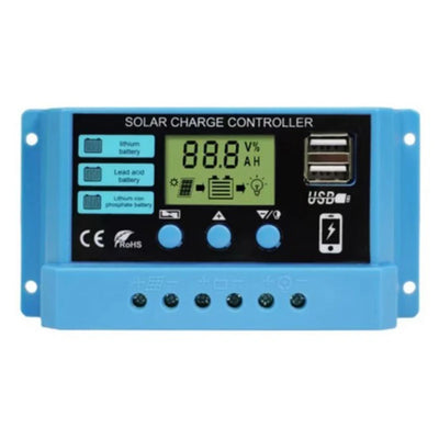 Régulateur Solaire PWM 30A 12V 24V LCD Double Sortie USB