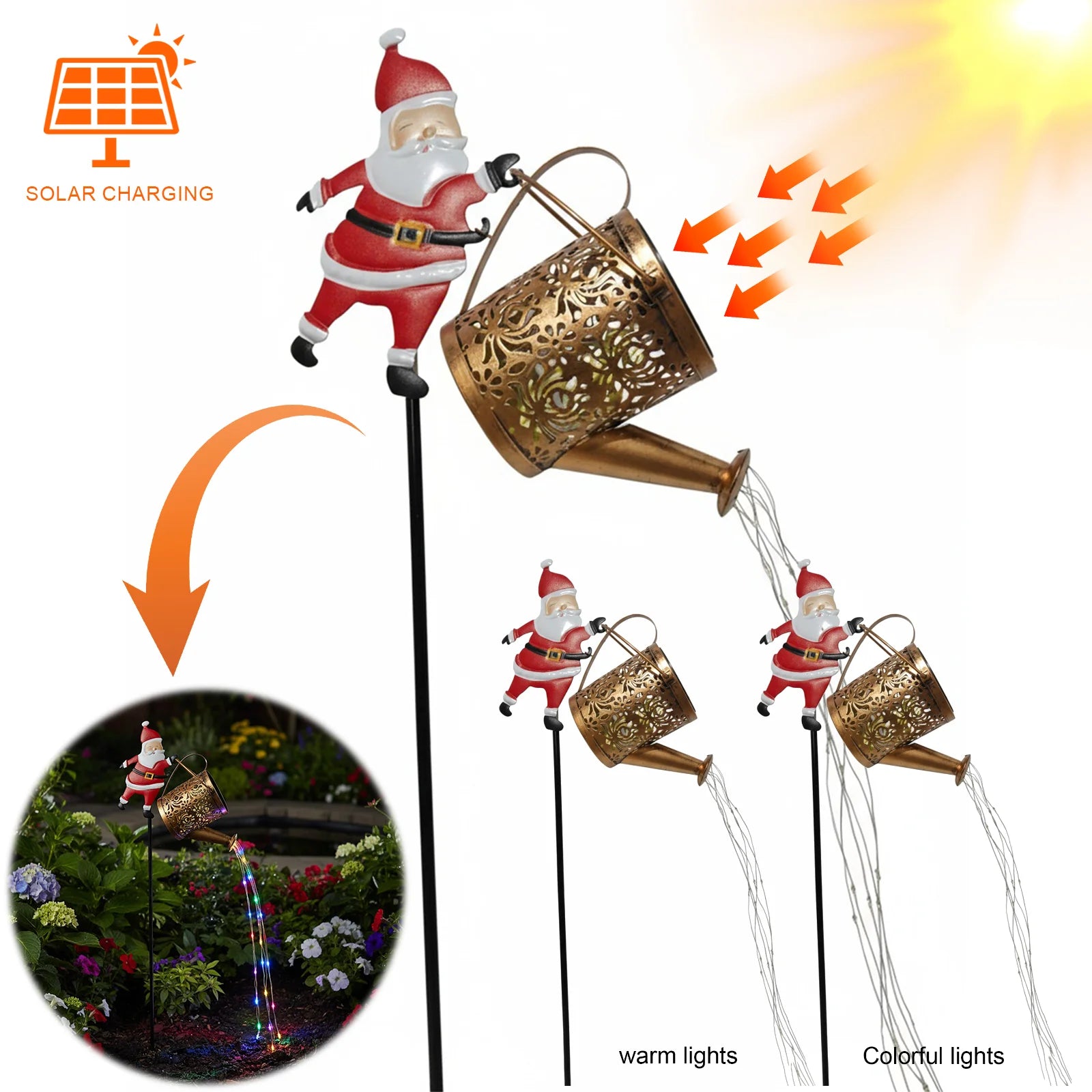 Arrosoir Solaire Père Noël LED Décoration de Jardin