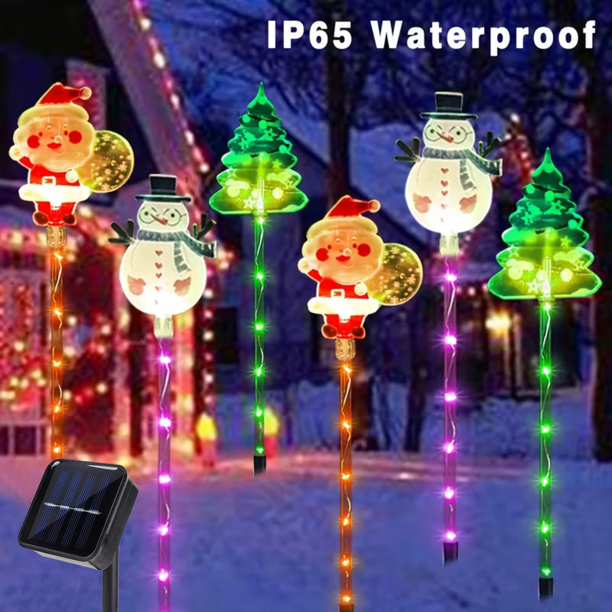 Kit Solaire Noël 6 en 1 Père Noël Sapin et Renne pour Pelouse