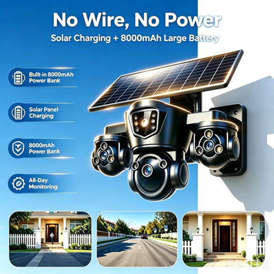 Caméra de Surveillance Solaire DIFANG 4G 8K 3 Objectifs