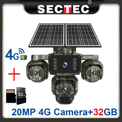 Caméra Solaire 4G Extérieure 20 MP 4 Objectifs