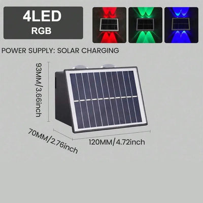 Applique solaire RGB éclairant une façade la nuit