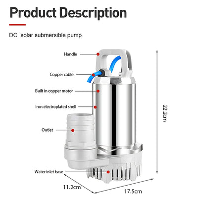 Pompe Solaire Submersible 12V 24V Cuivre pour Puits Profond