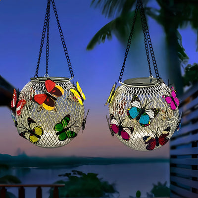 Lanterne Solaire Papillon Suspendue Métal pour Jardin