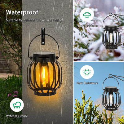 Lanterne Solaire Suspendue Métal Ampoule Edison Extérieur