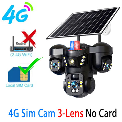 Caméra de Surveillance Solaire 4G WiFi 15MP 3 Objectifs V380