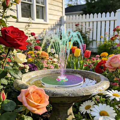 Fontaine Solaire de Jardin LED Batterie 8 Buses