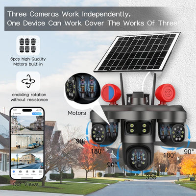Caméra Solaire Extérieure Sans Fil 15MP Tri-Objectif PTZ