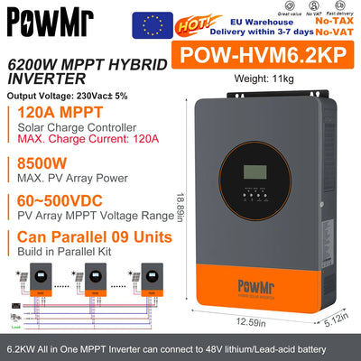 Onduleur Hybride Solaire PowMr 11kW 48V MPPT 150A Pur Sinus