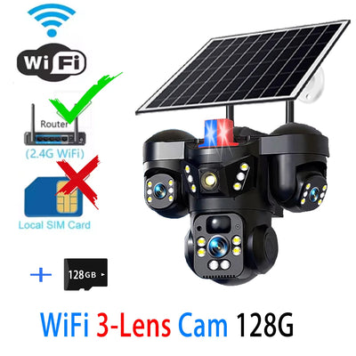 Caméra de Surveillance Solaire 4G WiFi 15MP 3 Objectifs V380