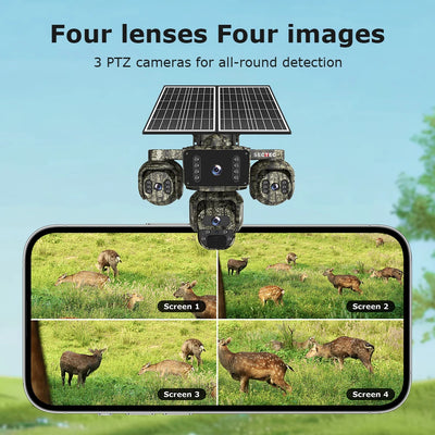 Caméra Solaire 4G Extérieure 20 MP 4 Objectifs