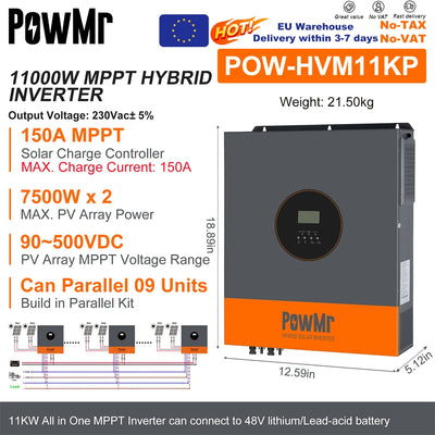 Onduleur Hybride Solaire PowMr 11kW 48V MPPT 150A Pur Sinus